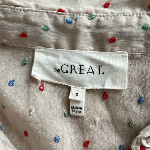 THE GREAT polka dot puff short sleeve top Sz. 0/XS - Picture 2 of 6